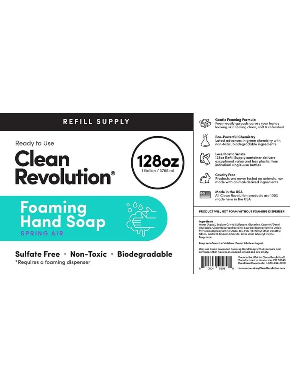 Moisturizing Foaming Hand Soap Refill with Essential Oils, Sulfate-Free, 128oz